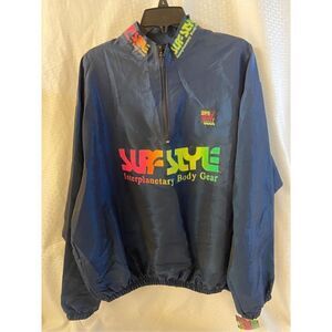 Surf style 1/4 Zipper jacket 80’s Neon lettering OS InterPlanetary Body Gear Ir